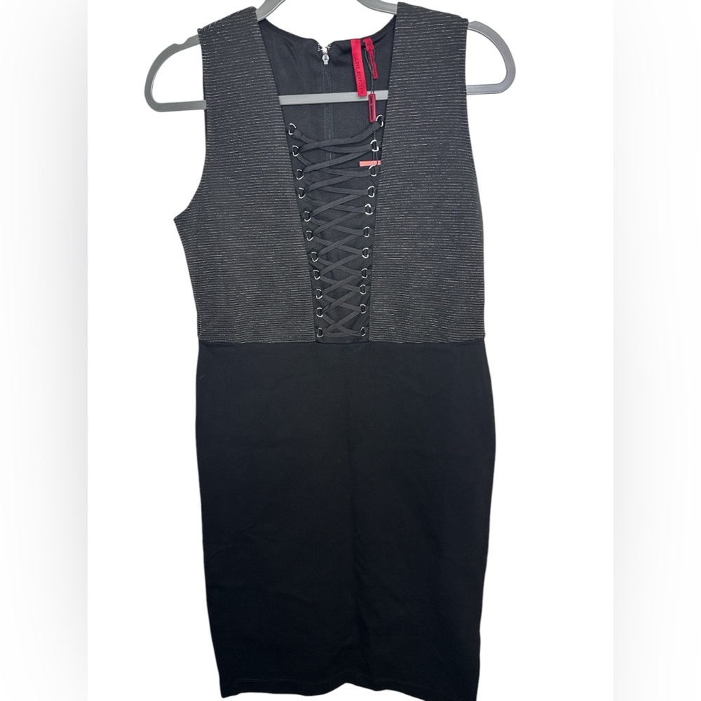 ⭐️NWT Love Scarlett Black/Silver Corsett Lace Up Womens Dress Size Petite Medium